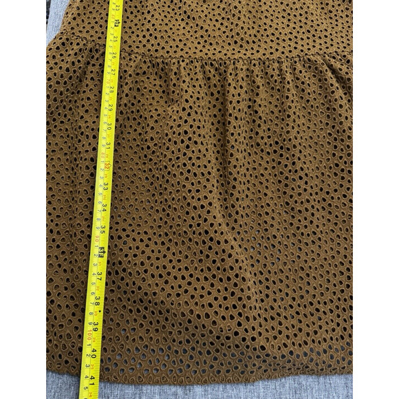Everlane The Tiered Eyelet Dress Midi Cotton Walnut Brown Short Sleeve Sz Small - Picture 7 of 9